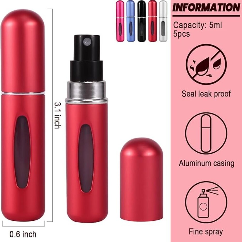 Portable Mini Refillable Perfume Atomizer Bottles – 5ml Travel Set (5 Colors) - Picture 2 of 10